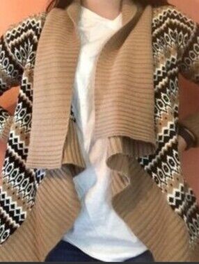 Mi Ami Francesca’s Aztec Fair Isle Draped Waterfall Cardigan Sweater EUC